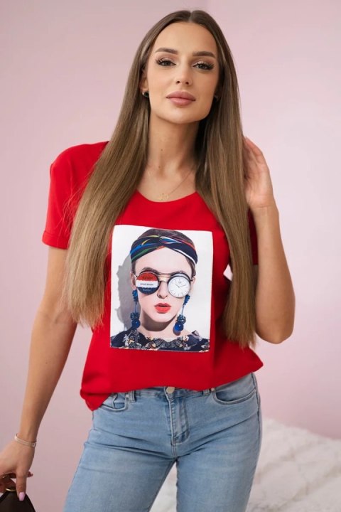 Bluzka z grafiką kobiety czerwona uniwersalny