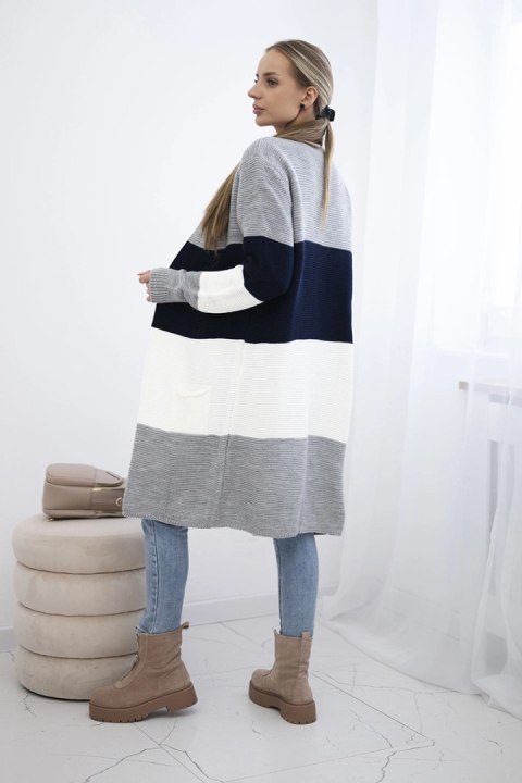 Sweter Kardigan w pasy szary+granatowy uniwersalny