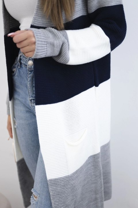 Sweter Kardigan w pasy szary+granatowy uniwersalny