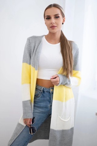 Sweter Kardigan w pasy szary+żółty uniwersalny