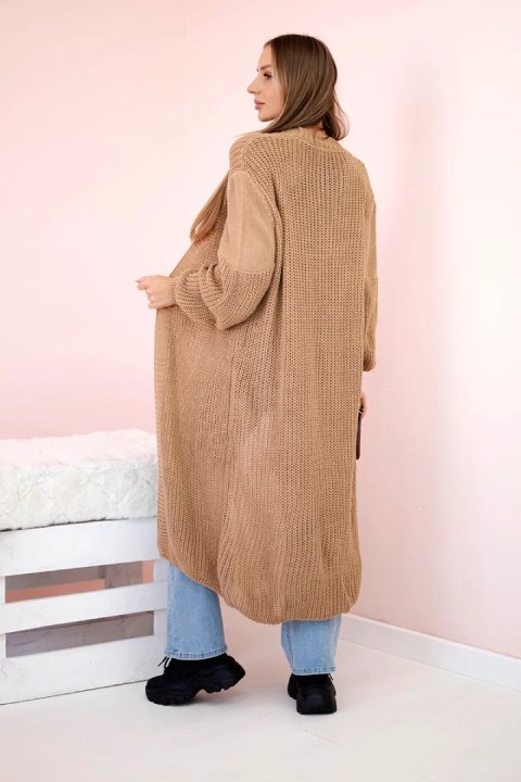 Sweter długi kardigan camelowy uniwersalny