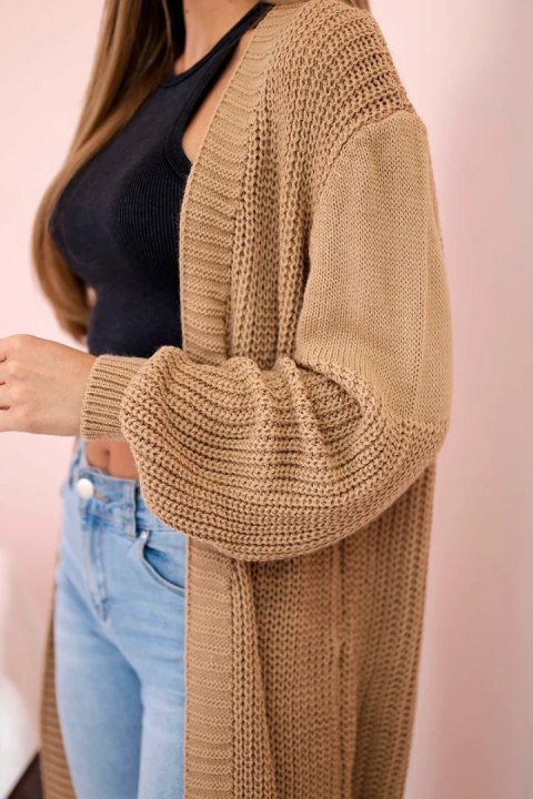 Sweter długi kardigan camelowy uniwersalny