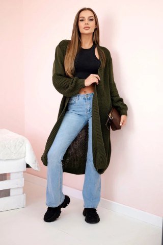 Sweter długi kardigan khaki uniwersalny