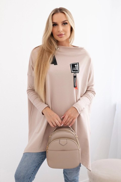 Bluza oversize z asymetrycznymi bokami beżowa uniwersalny