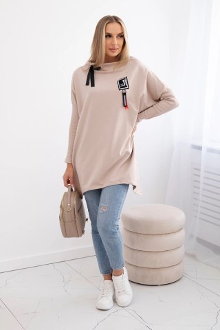 Bluza oversize z asymetrycznymi bokami beżowa uniwersalny