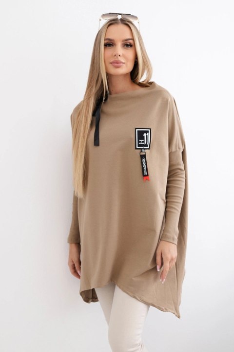 Bluza oversize z asymetrycznymi bokami camelowa uniwersalny