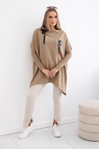 Bluza oversize z asymetrycznymi bokami camelowa uniwersalny