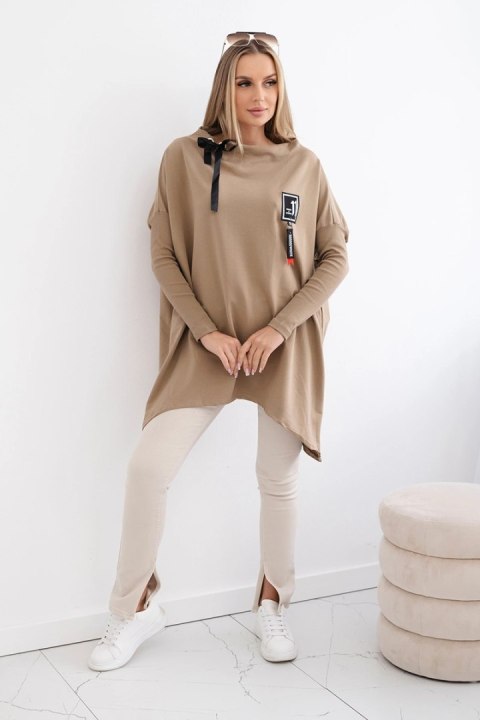Bluza oversize z asymetrycznymi bokami camelowa uniwersalny