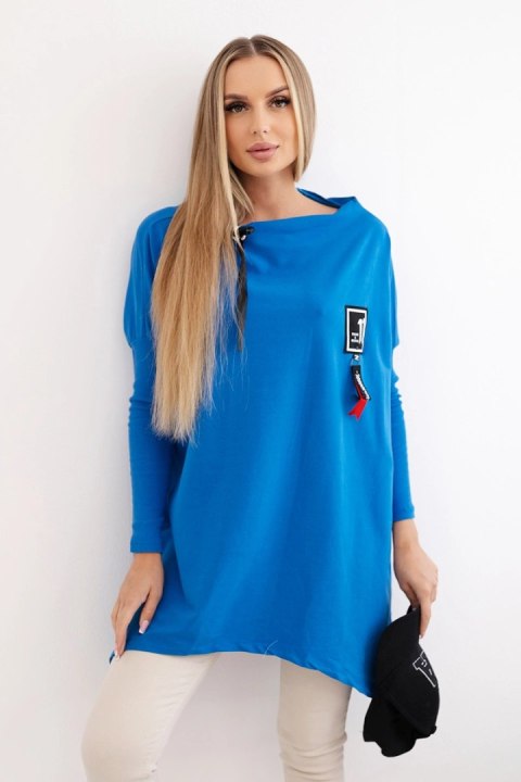 Bluza oversize z asymetrycznymi bokami chabrowa uniwersalny
