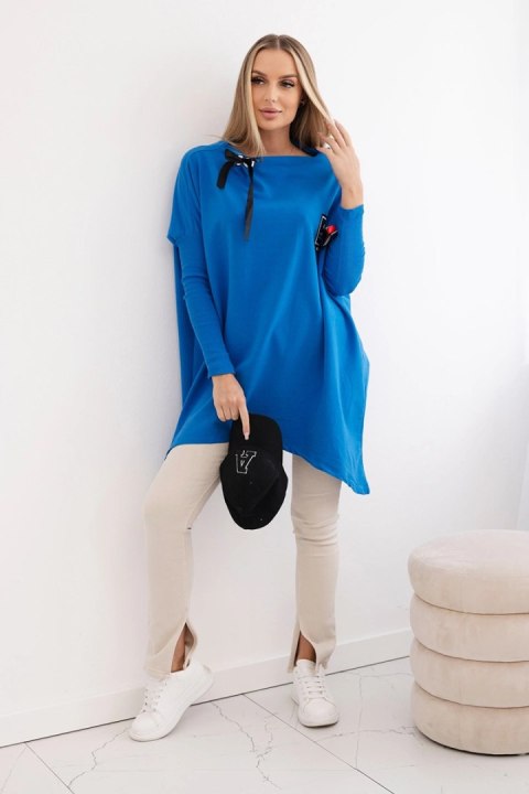 Bluza oversize z asymetrycznymi bokami chabrowa uniwersalny