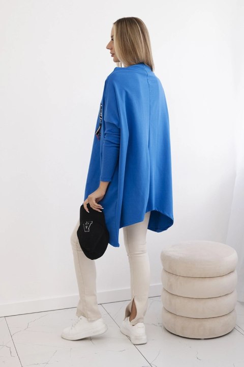 Bluza oversize z asymetrycznymi bokami chabrowa uniwersalny