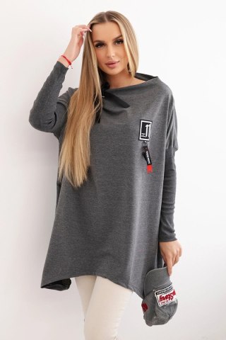 Bluza oversize z asymetrycznymi bokami grafitowa uniwersalny