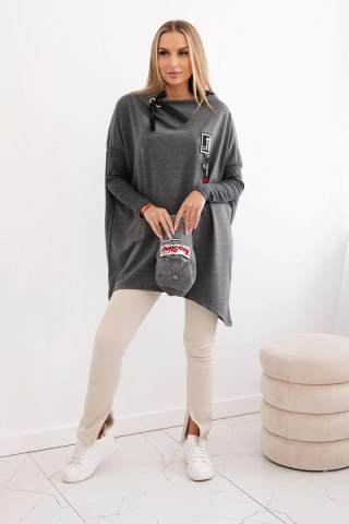 Bluza oversize z asymetrycznymi bokami grafitowa uniwersalny