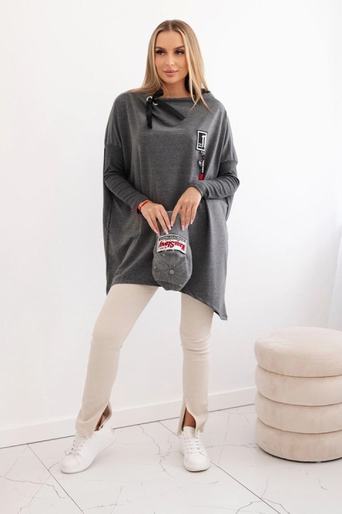 Bluza oversize z asymetrycznymi bokami grafitowa uniwersalny