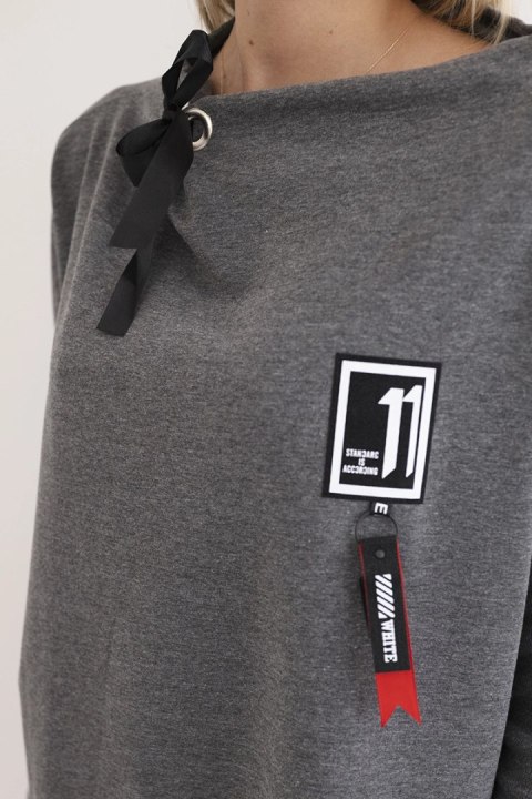Bluza oversize z asymetrycznymi bokami grafitowa uniwersalny