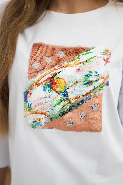 Bluzka z grafiką 3D Bird biała uniwersalny