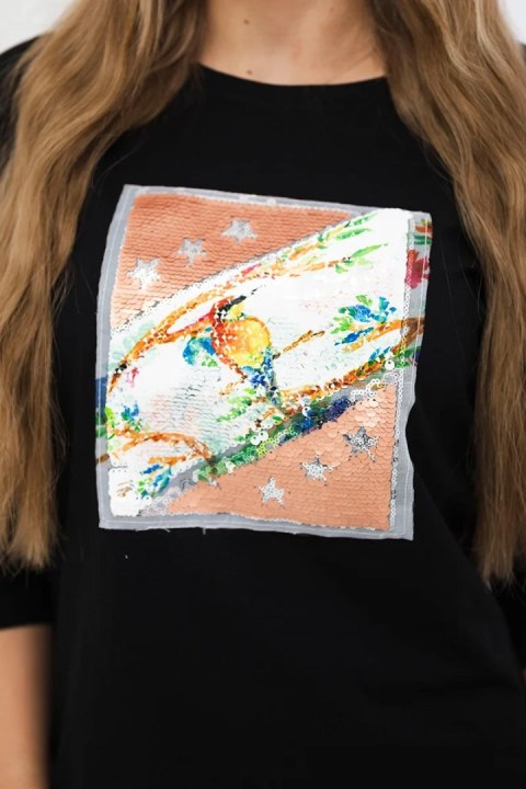 Bluzka z grafiką 3D Bird czarna uniwersalny