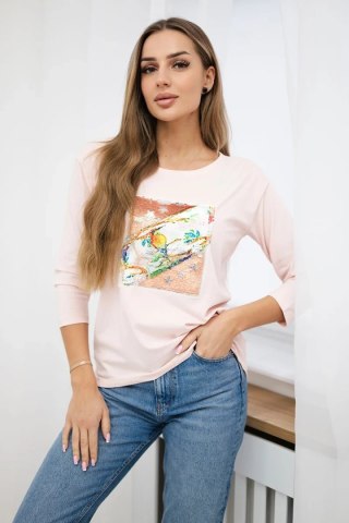 Bluzka z grafiką 3D Bird pudrowy róż uniwersalny