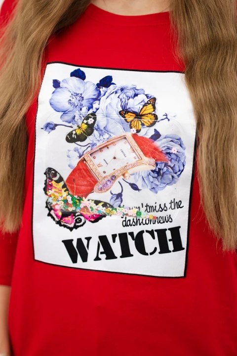 Bluzka z grafiką 3D Watch czerwona uniwersalny