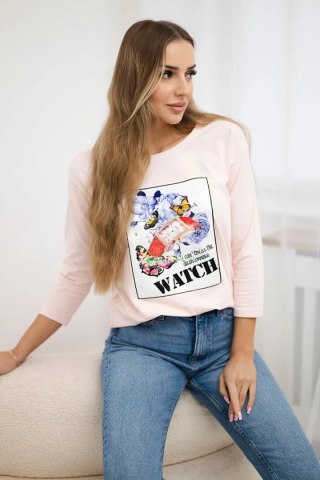 Bluzka z grafiką 3D Watch pudrowy róż uniwersalny
