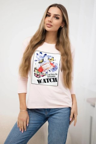 Bluzka z grafiką 3D Watch pudrowy róż uniwersalny
