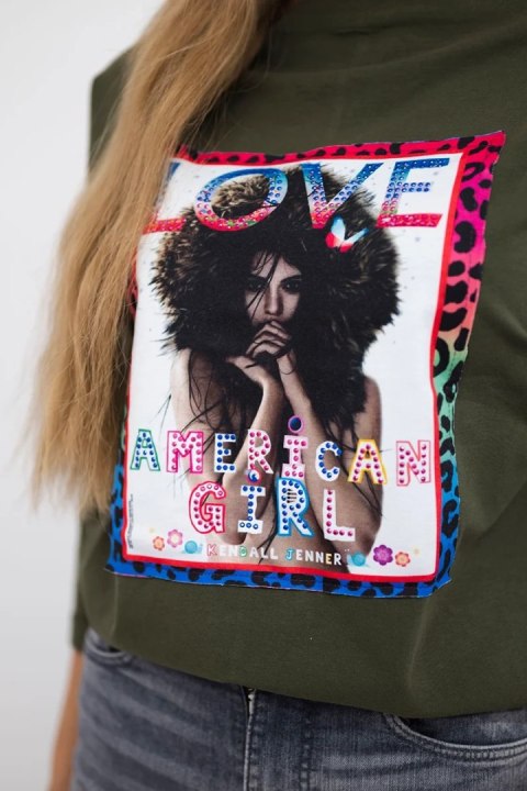 Bluzka z grafiką American Girl khaki S/M - L/XL S/M