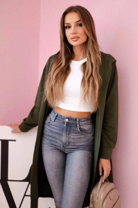 Narzutka z kapturem oversize khaki uniwersalny