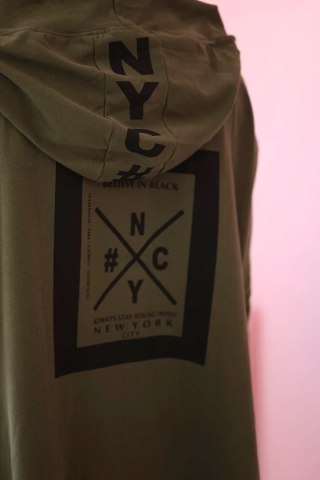 Narzutka z kapturem oversize khaki uniwersalny