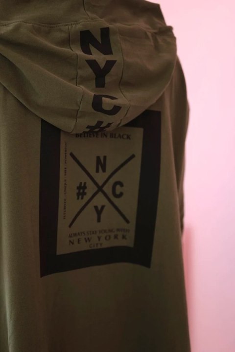 Narzutka z kapturem oversize khaki uniwersalny