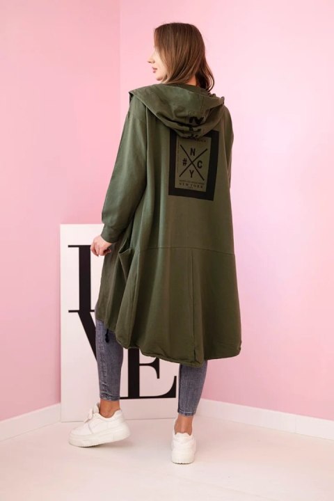 Narzutka z kapturem oversize khaki uniwersalny