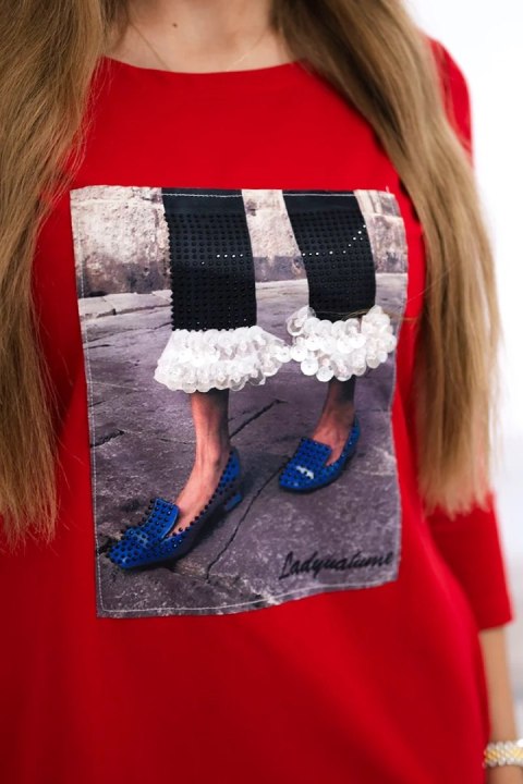 Sukienka z grafiką 3D z cyrkoniami czerwona uniwersalny
