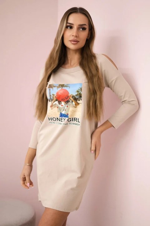 Sukienka z nadrukiem Honey girl beżowa uniwersalny