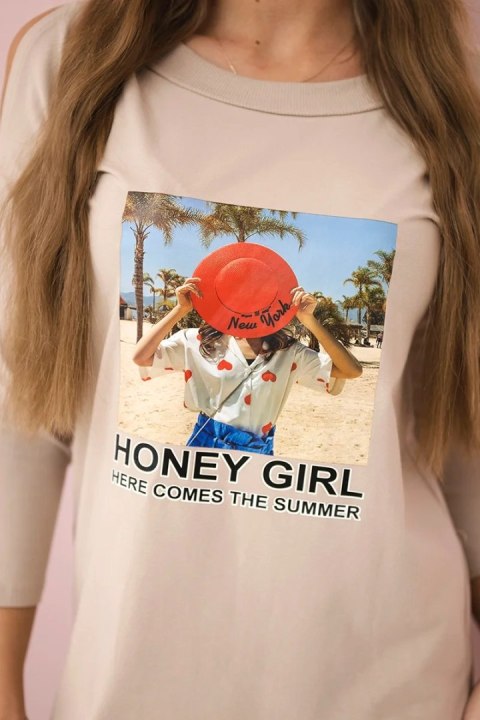 Sukienka z nadrukiem Honey girl beżowa uniwersalny