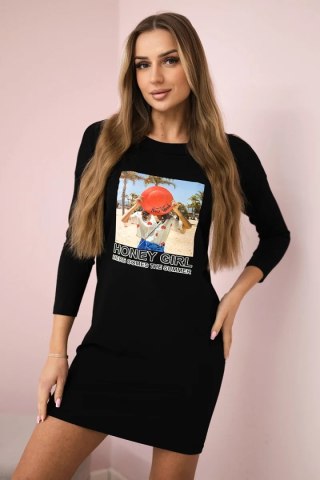 Sukienka z nadrukiem Honey girl czarna uniwersalny