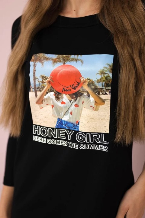 Sukienka z nadrukiem Honey girl czarna uniwersalny
