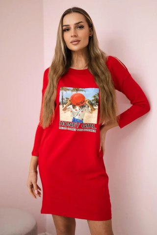 Sukienka z nadrukiem Honey girl czerwona uniwersalny