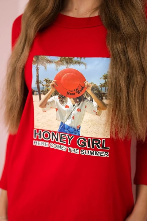 Sukienka z nadrukiem Honey girl czerwona uniwersalny