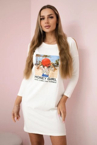 Sukienka z nadrukiem Honey girl ecru uniwersalny
