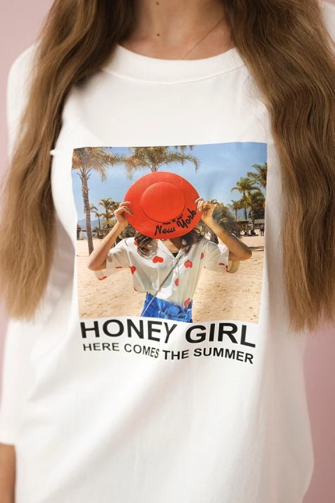 Sukienka z nadrukiem Honey girl ecru uniwersalny