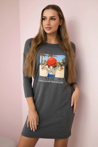 Sukienka z nadrukiem Honey girl grafitowa uniwersalny