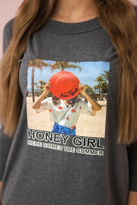 Sukienka z nadrukiem Honey girl grafitowa uniwersalny