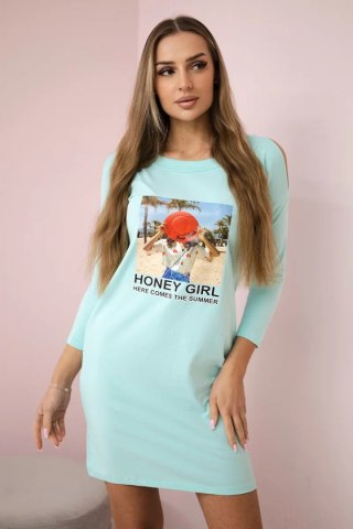 Sukienka z nadrukiem Honey girl miętowa uniwersalny