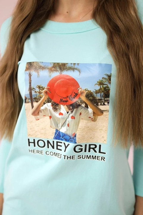 Sukienka z nadrukiem Honey girl miętowa uniwersalny