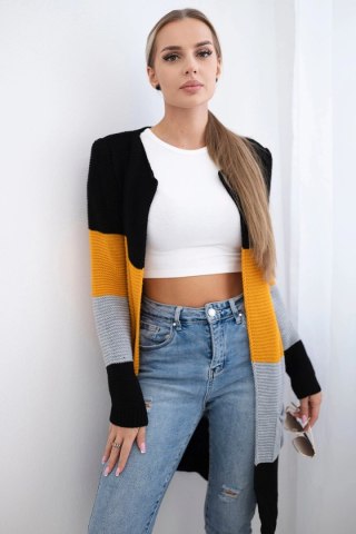 Sweter Kardigan w pasy czarny+musztardowy uniwersalny
