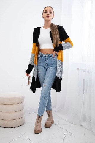 Sweter Kardigan w pasy czarny+musztardowy uniwersalny