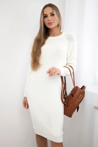 Sweter Sukienka w prążek ecru uniwersalny