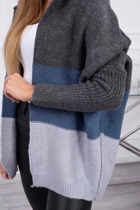 Sweter z kapturem trzykolorowy grafitowy+jeans+szary uniwersalny