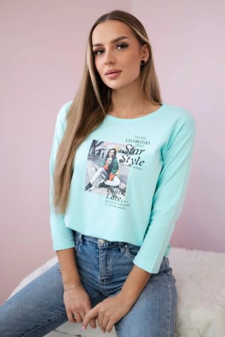 Bluzka z nadrukiem Star Style miętowa uniwersalny
