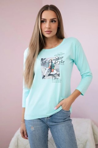 Bluzka z nadrukiem Star Style miętowa uniwersalny