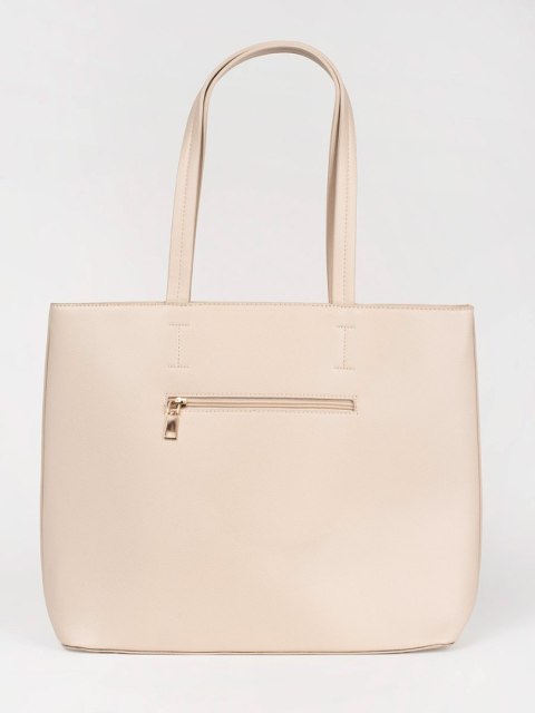 Duża beżowa torebka shopper z ćwiekami - one size